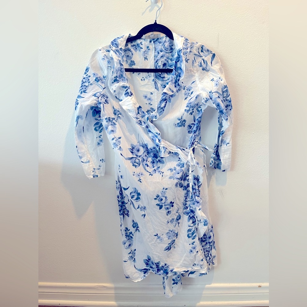 Woman’s Blue Floral Print Long shirt, French Designer-bought Paris